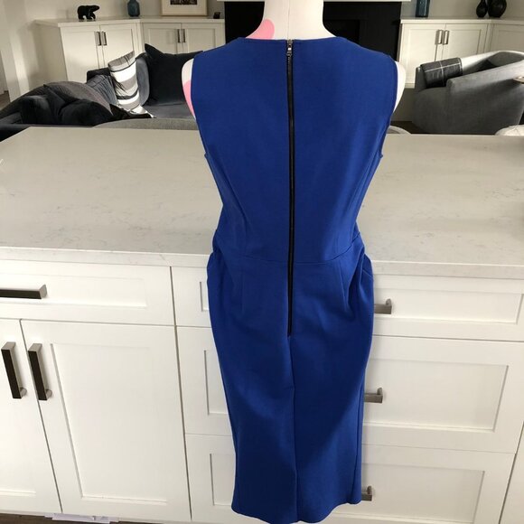 Neiman Marcus Slvless V Neck Fit & Flare Rayon Blend Dress w Ruffle Blue Sz 10 - Picture 7 of 12